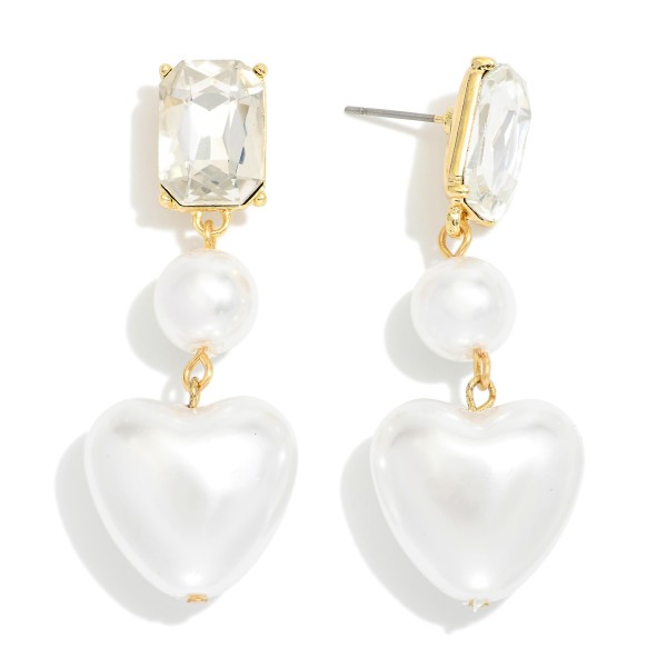 Wholesale rhinestone Linked Pearl Heart Post Drop Earrings L