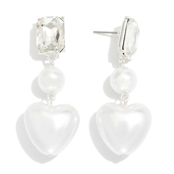 Wholesale rhinestone Linked Pearl Heart Post Drop Earrings L