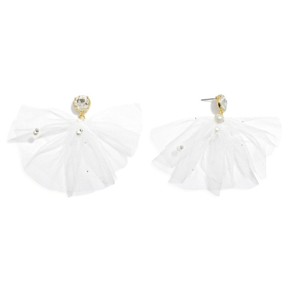 Wholesale rhinestone Post Drop Earrings Mesh Pearl Accent L