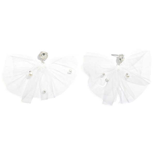 Wholesale rhinestone Post Drop Earrings Mesh Pearl Accent L