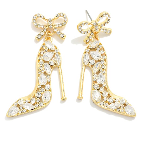 Wholesale rhinestone Studded Heel Shoe Bow Post Drop Earrings L