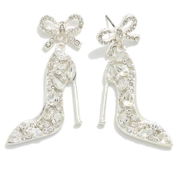 Wholesale rhinestone Studded Heel Shoe Bow Post Drop Earrings L