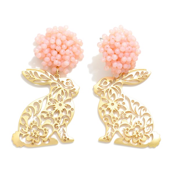 Wholesale metal Easter Bunny Post Drop Earrings Floral Cutouts Bead Cluster Post