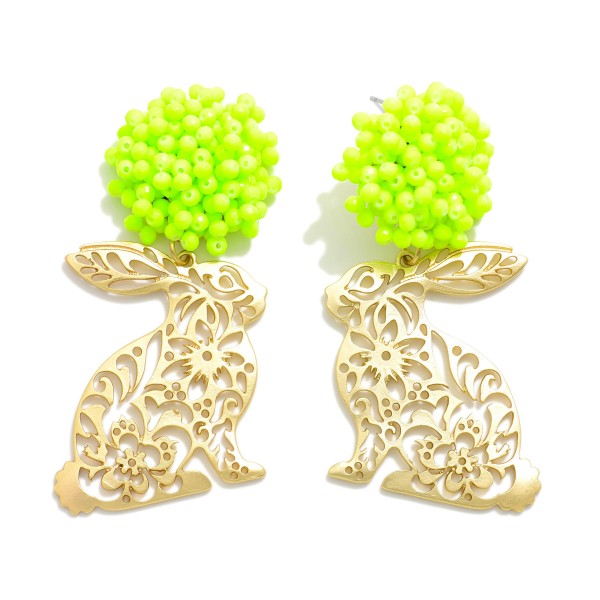 Wholesale metal Easter Bunny Post Drop Earrings Floral Cutouts Bead Cluster Post