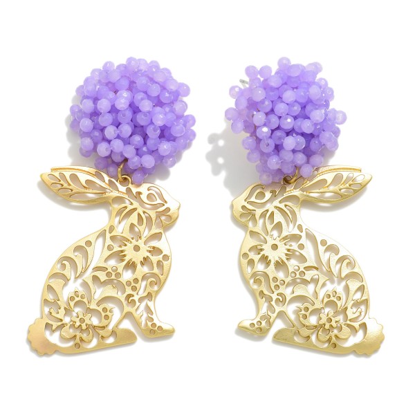 Wholesale metal Easter Bunny Post Drop Earrings Floral Cutouts Bead Cluster Post