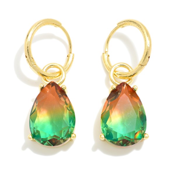 Wholesale metal Hinged Hoop Earrings Glass Crystal Teardrop Dangle L