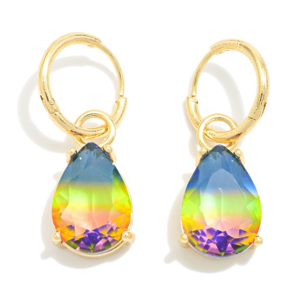 Wholesale metal Hinged Hoop Earrings Glass Crystal Teardrop Dangle L