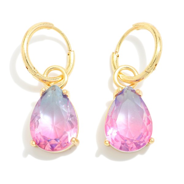 Wholesale metal Hinged Hoop Earrings Glass Crystal Teardrop Dangle L