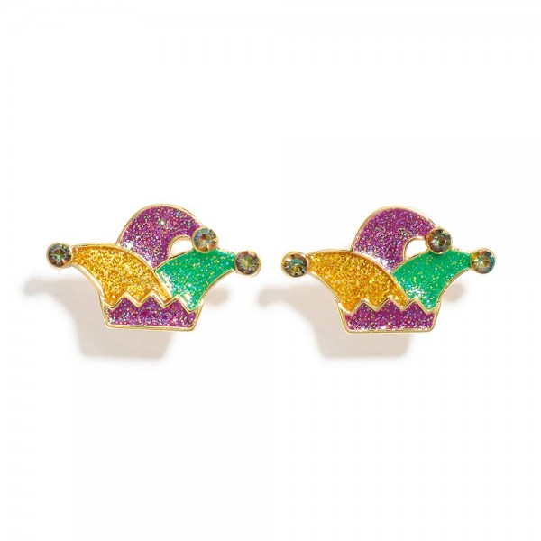 Wholesale glitter Enamel Mardi Gras Joker Hat Stud Earrings L