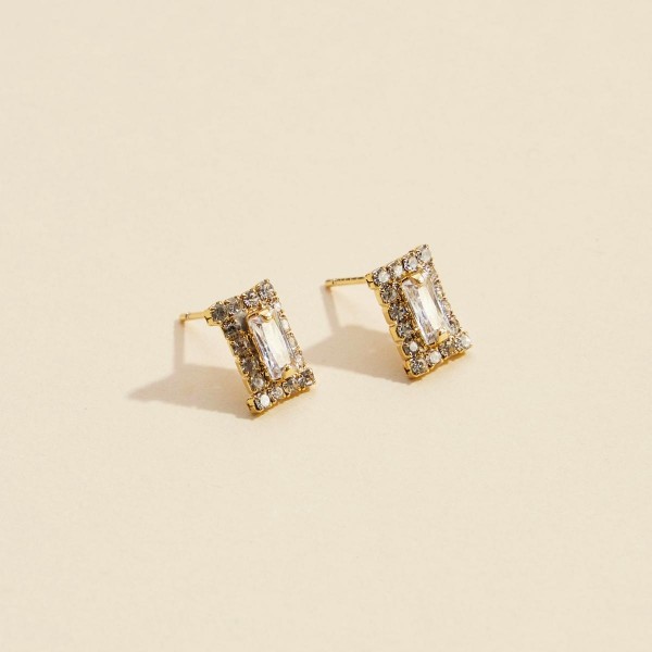 Wholesale rectangular Rhinestone Stud Earrings Gold Dipped L