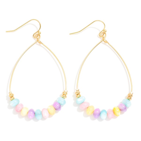 Metal Tone Wire Teardrop Drop Earrings With Natural Stone Beads 

- Approximately 2.25" L