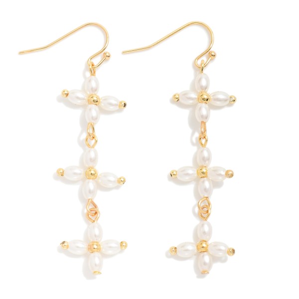 Wholesale linked Pearl Criss Cross Drop Earrings L