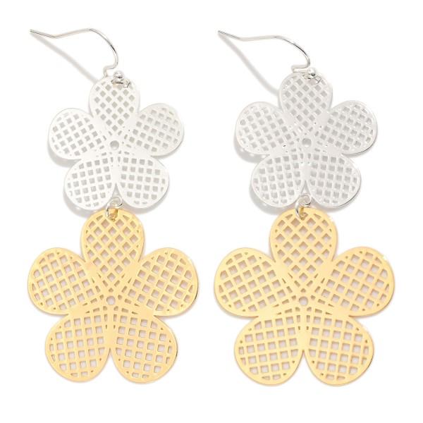 Wholesale two Linked Metal Flower Filigree Drop Earring L