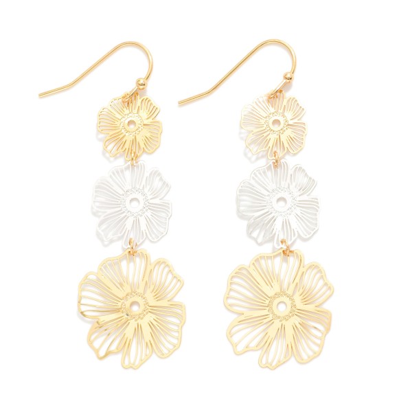 Wholesale long Linked Two Metal Flower Drop Earring L