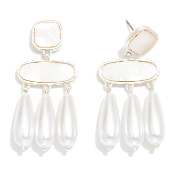 Wholesale linked Geometric Post Drop Earrings Teardrop Pearl Dangle Details L