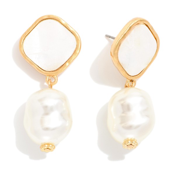 Wholesale pearlescent Diamond Linked Baroque Pearl Post Drop Earrings L