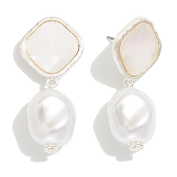 Pearlescent Diamond & Linked Baroque Pearl Post Drop Earrings 

- Approximately 1.5" L