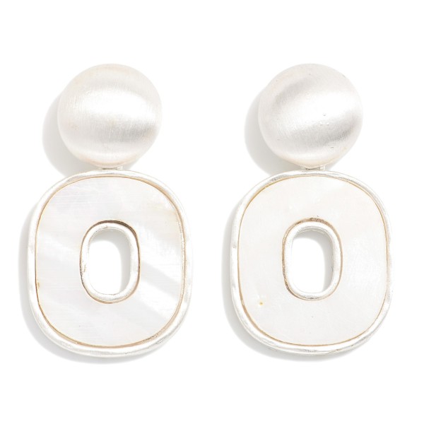 Wholesale brushed Metal Dome Post Drop Earrings Linked Pearlescent Rounded Squar