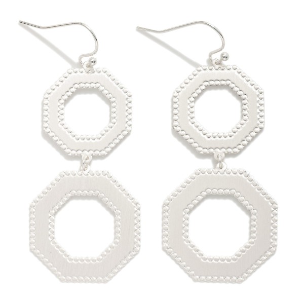 Wholesale metal Linked Hollow Octagon Drop Earrings Textured Border L