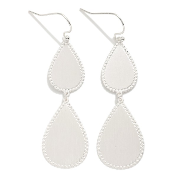 Wholesale linked Metal Teardrop Drop Earrings Textured Border L