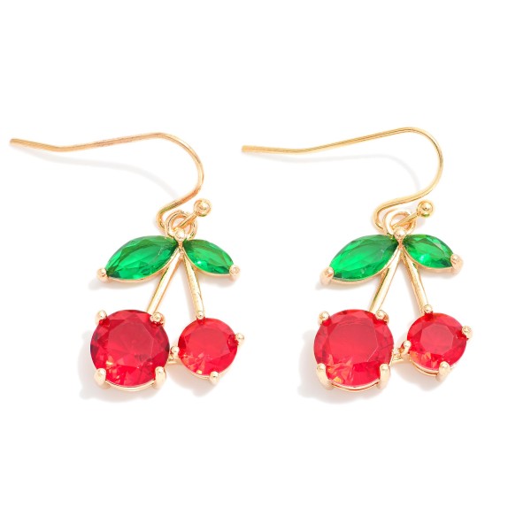 Metal Tone Rhinestone Cherry Drop Earring 

- Approximately 1" L