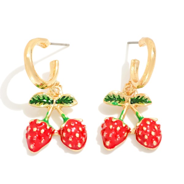 Wholesale metal Hoop Earrings Enamel Cherry Dangle Earring L
