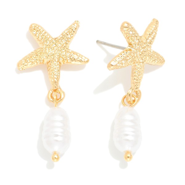 Wholesale metal Starfish Post Drop Earrings Pearl Dangle L