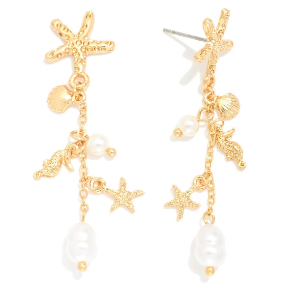 Wholesale metal Chain Link Drop Earrings Beach Charms Pearls Starfish Post L