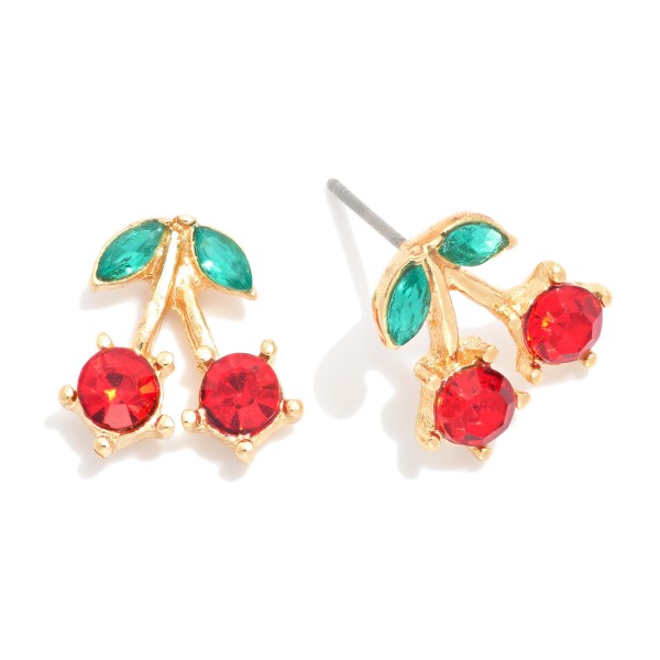 Rhinestone Cherry Stud Earrings 

- Approximately .25" L 