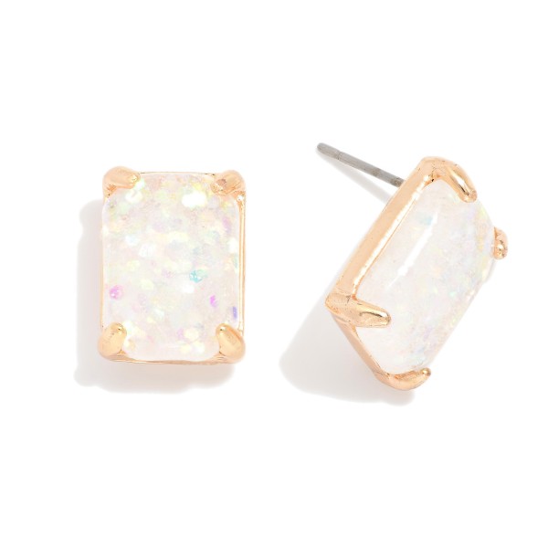 Rectangular Glitter Resin Stud Earring 

- Approximately .5" L