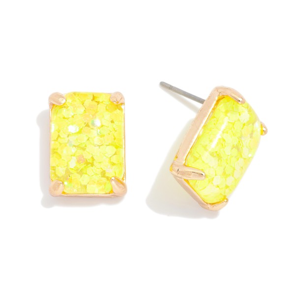 Rectangular Glitter Resin Stud Earring 

- Approximately .5" L