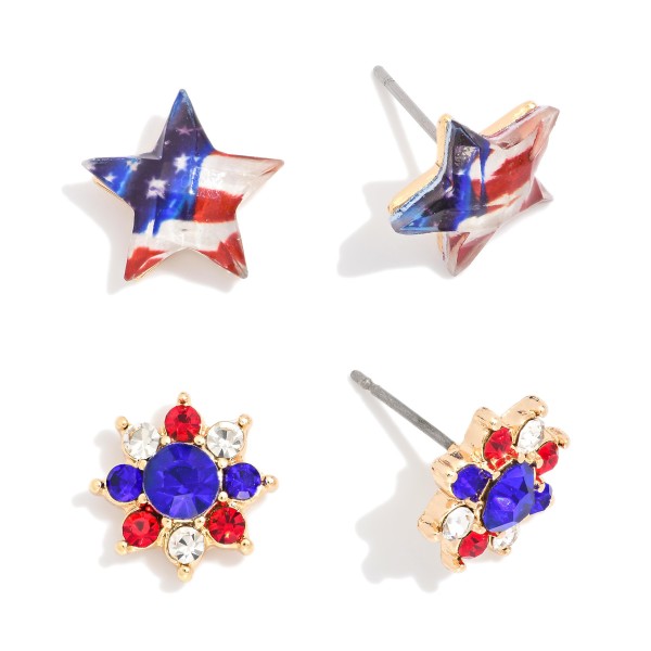 Wholesale set Two Americana Star Flag Stud Earring L