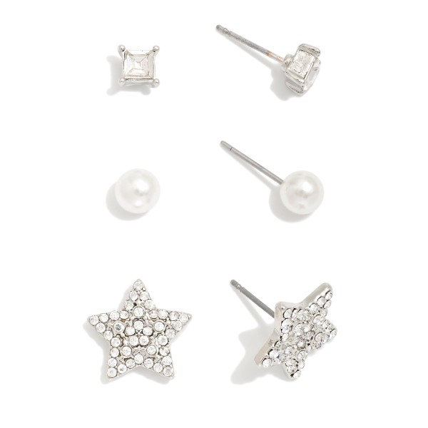 Wholesale set Three Metal Earrings Rhinestone Pearls L