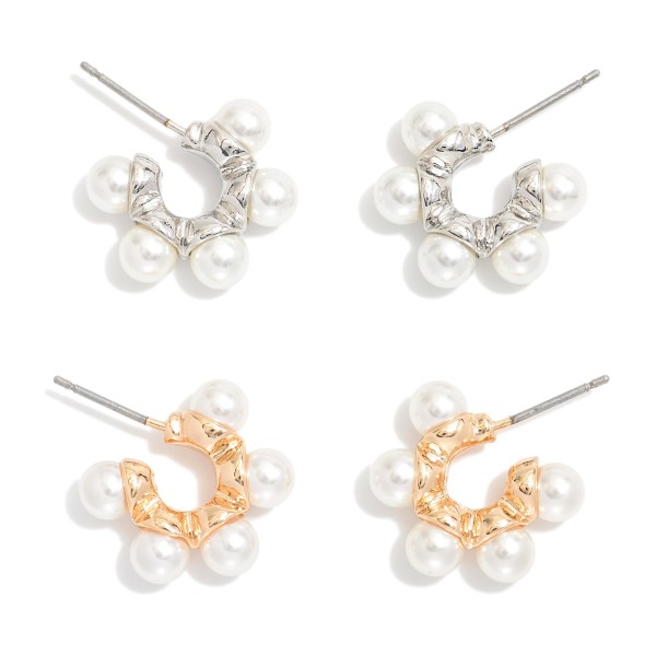 Wholesale set Two Pearl Studded Hoop Earring L