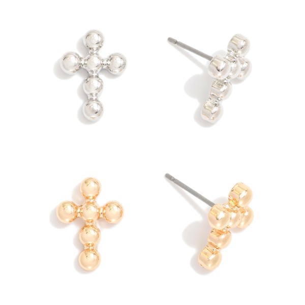 Wholesale set Two Metal Bead Cross Stud Earrings L