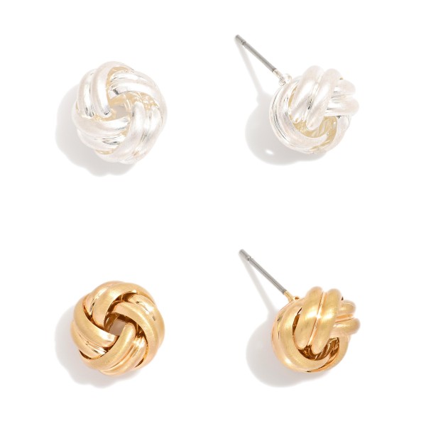 Wholesale set Two Knotted Metal Stud Earrings L