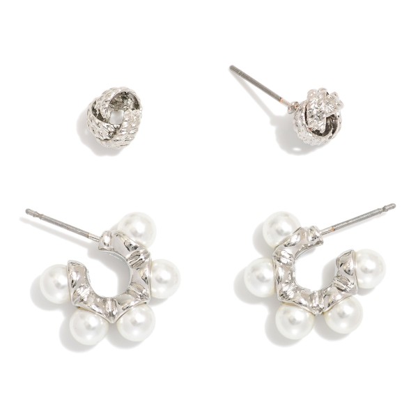 Wholesale set Two Earring Sets Pearl Studded Hoop Knot Stud Earring L