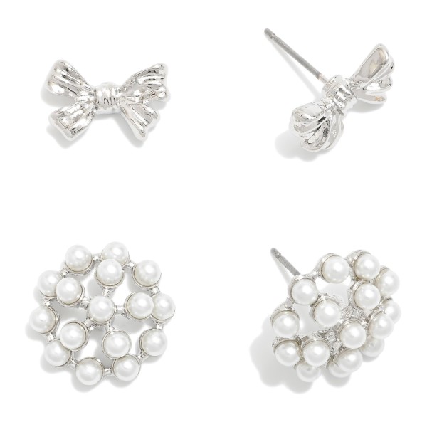 Wholesale set Two Stud Earrings Pearl Clusters Metal Bows L