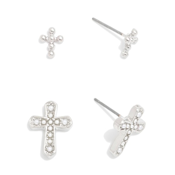 Wholesale set Two Metal Earrings Pearl Studded Cross Earring L