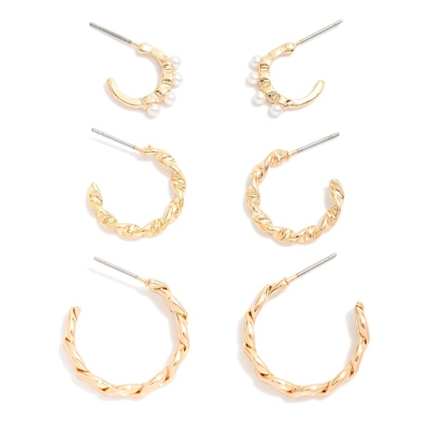 Wholesale twisted Metal Hoop Earring Pearls L