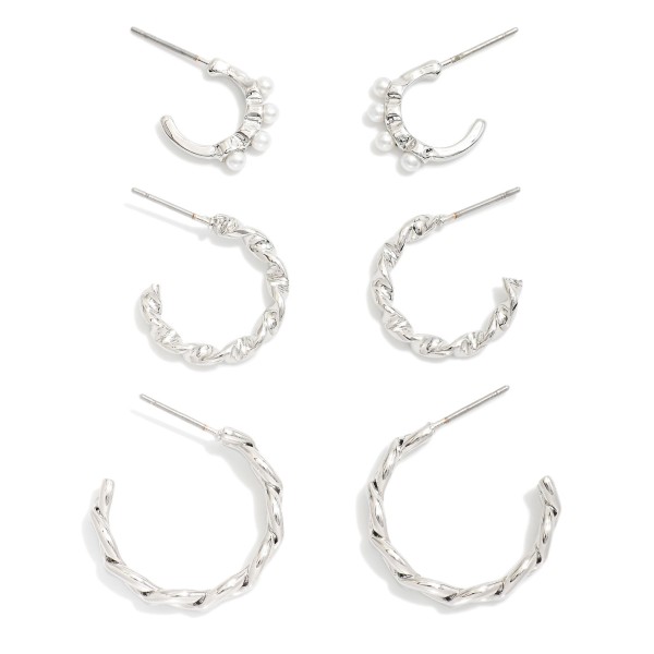 Wholesale twisted Metal Hoop Earring Pearls L