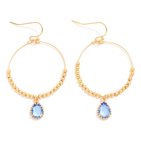 Wholesale metal Beaded Wire Hoop Drop Earrings Teardrop Rhinestone Accent L