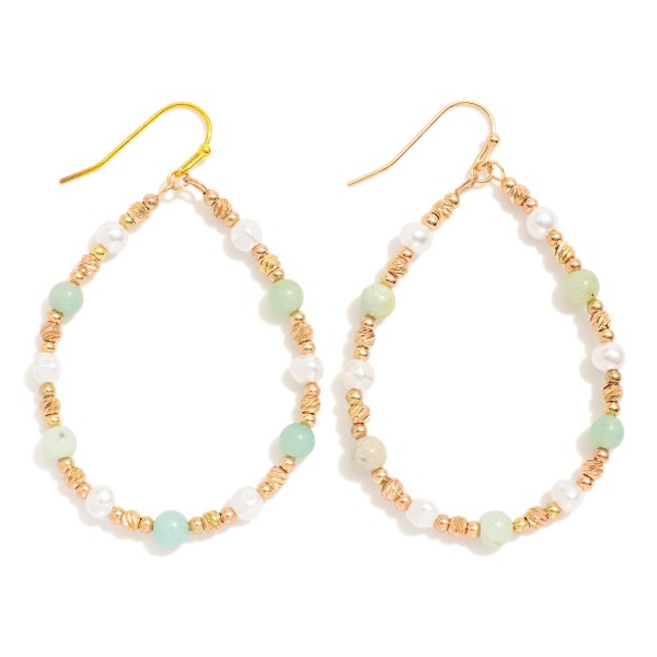 Wholesale stone Pearl Beaded Teardrop Drop Earrings L