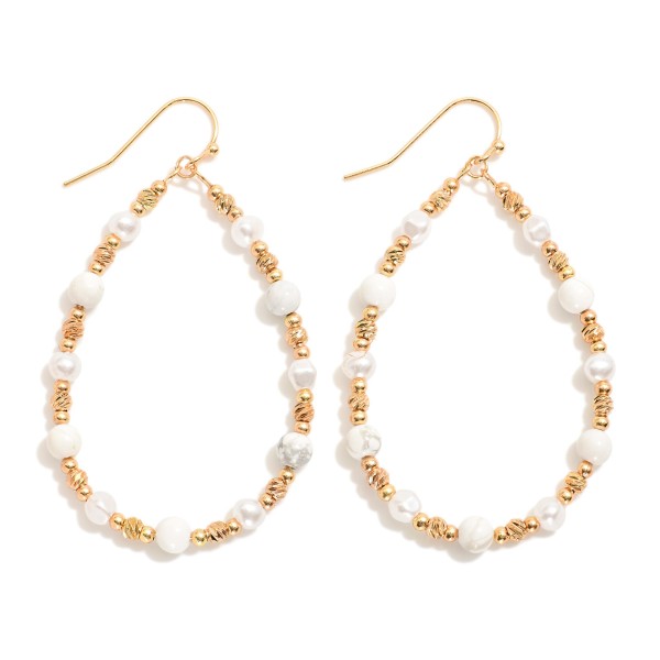 Wholesale stone Pearl Beaded Teardrop Drop Earrings L