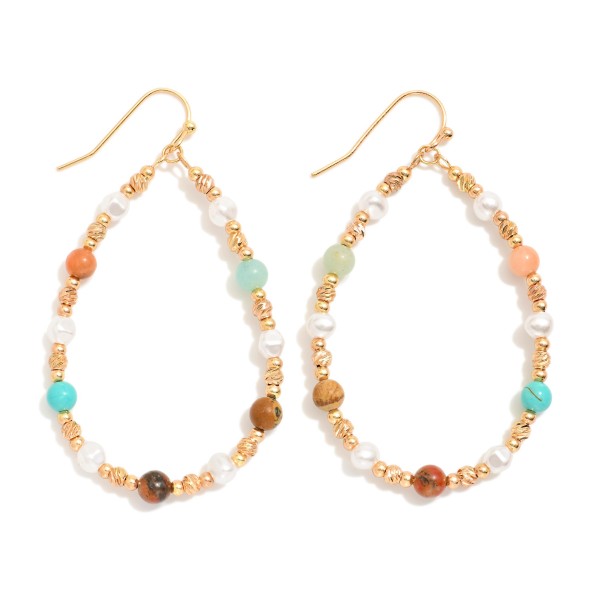 Wholesale stone Pearl Beaded Teardrop Drop Earrings L
