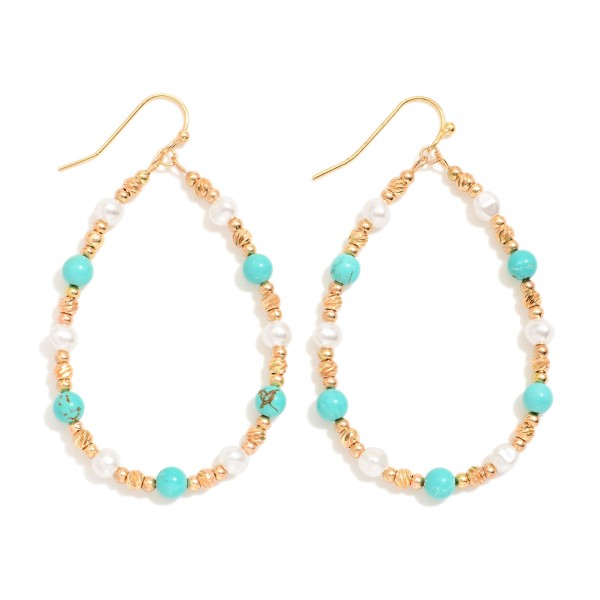Wholesale stone Pearl Beaded Teardrop Drop Earrings L