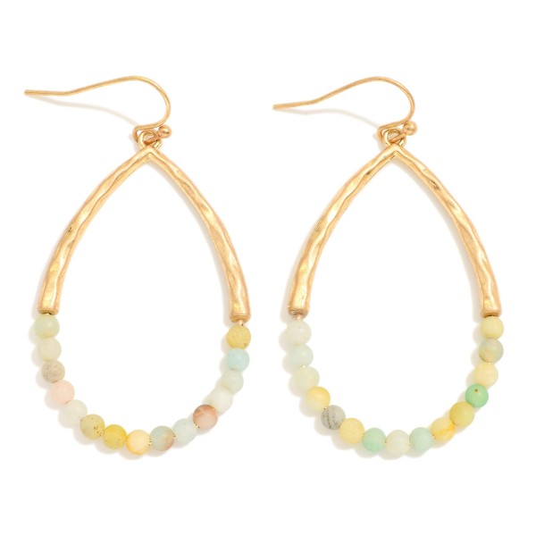 Wholesale hammered Metal Stone Beaded Teardrop Drop Earrings L