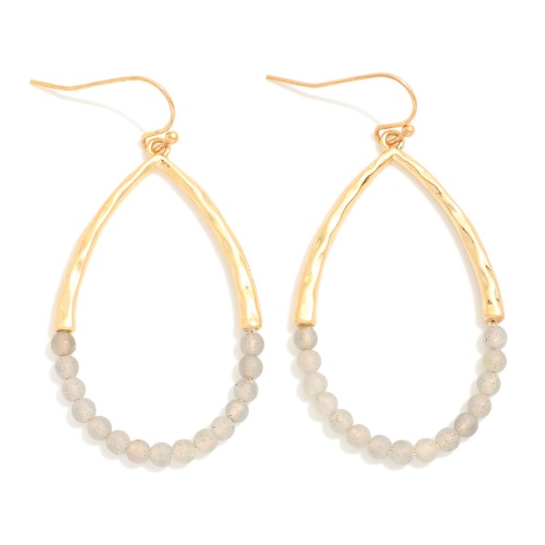 Wholesale hammered Metal Stone Beaded Teardrop Drop Earrings L