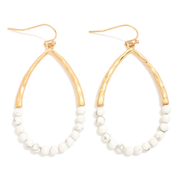Wholesale hammered Metal Stone Beaded Teardrop Drop Earrings L