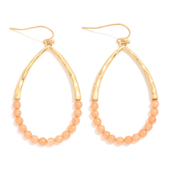 Wholesale hammered Metal Stone Beaded Teardrop Drop Earrings L